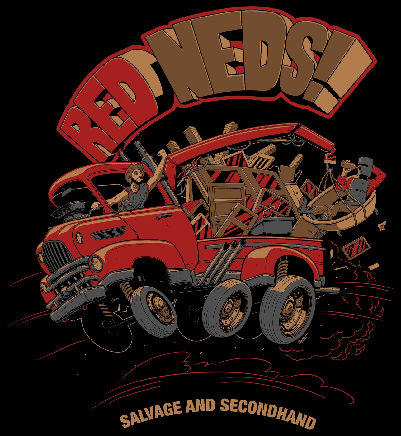 Red Neds truck loaded with salvage